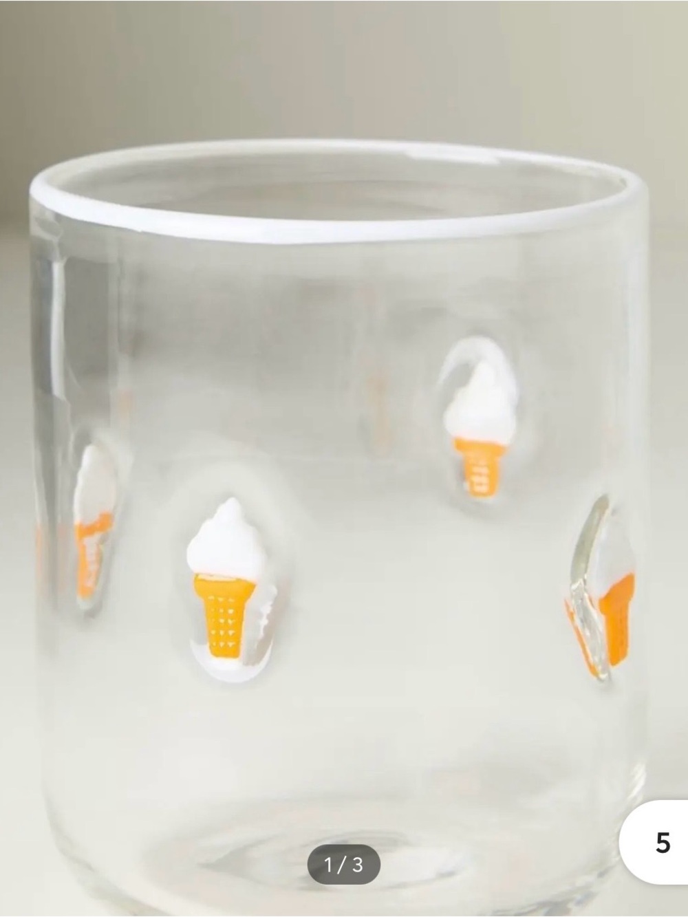 Anthropologie Clear Glass Tumbler with Orange & White Ice Cream Cone Motif